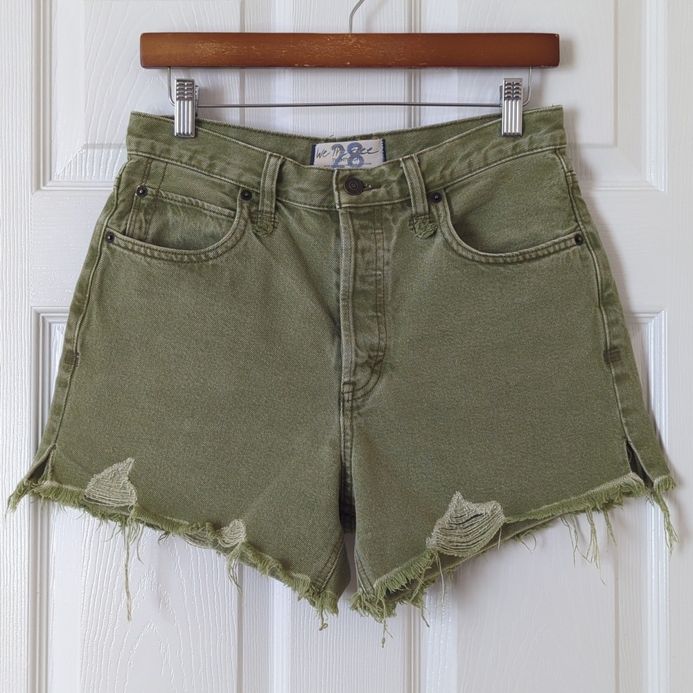 We The Free Makai Classic High Waisted Button Fly Cut Off Jean Shorts Olive 28